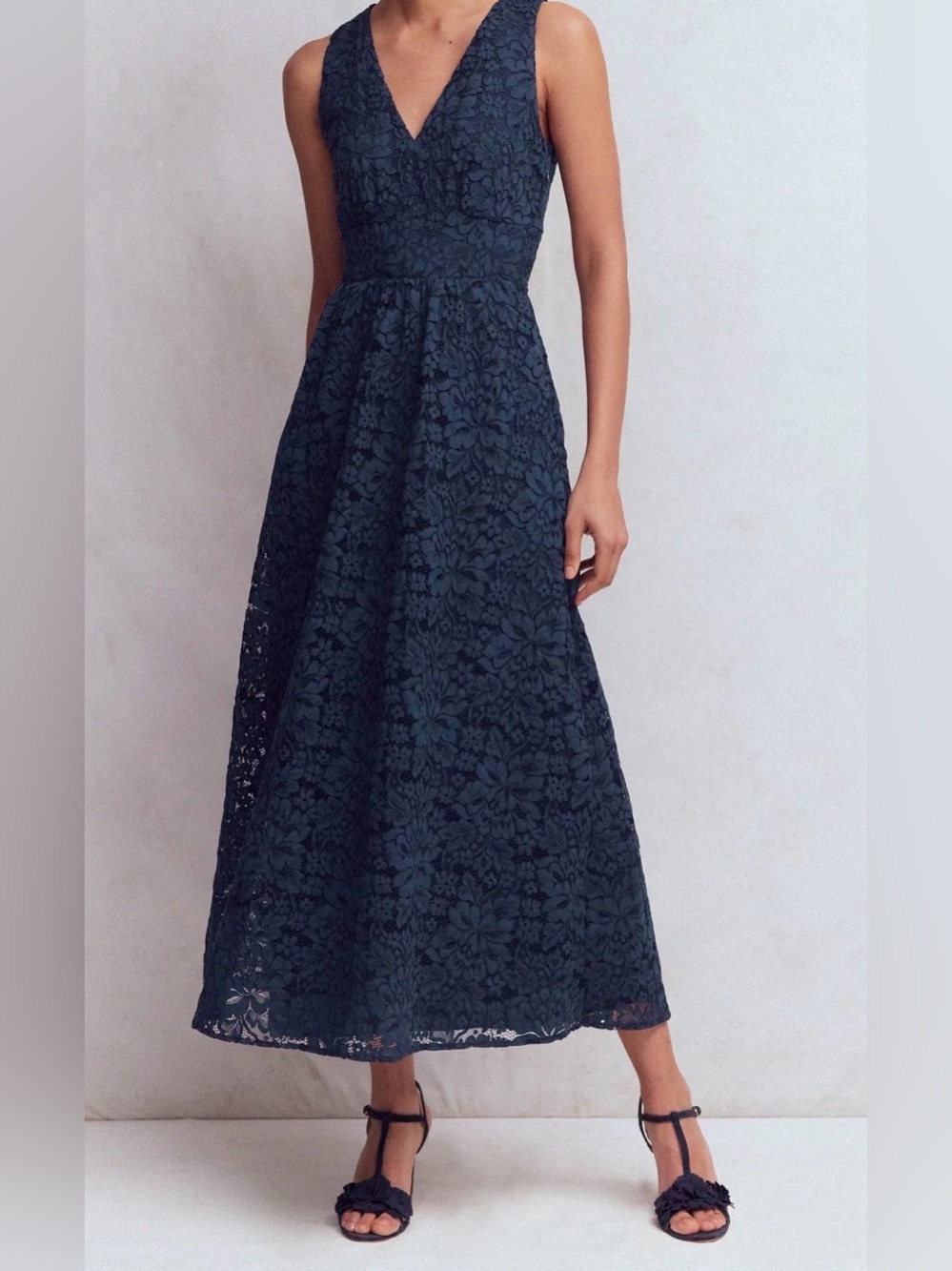 Boden Lace Plunge Neck Panel Dress Navy Size 6 NWT